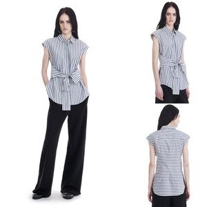 T by Alexander Wang Tie-Front Striped Cotton Poplin Shirt
